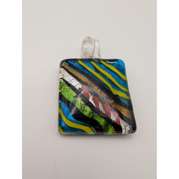 Jewelry - Murano Style Art Glass Pendant Multicolor Striped Square Women Jewelry Artsy